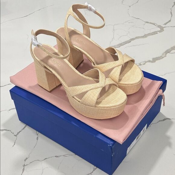 NEW Stuart Weitzman | Miami Platform Sandals Natural Evening Heels New Size 9 - Picture 2 of 11